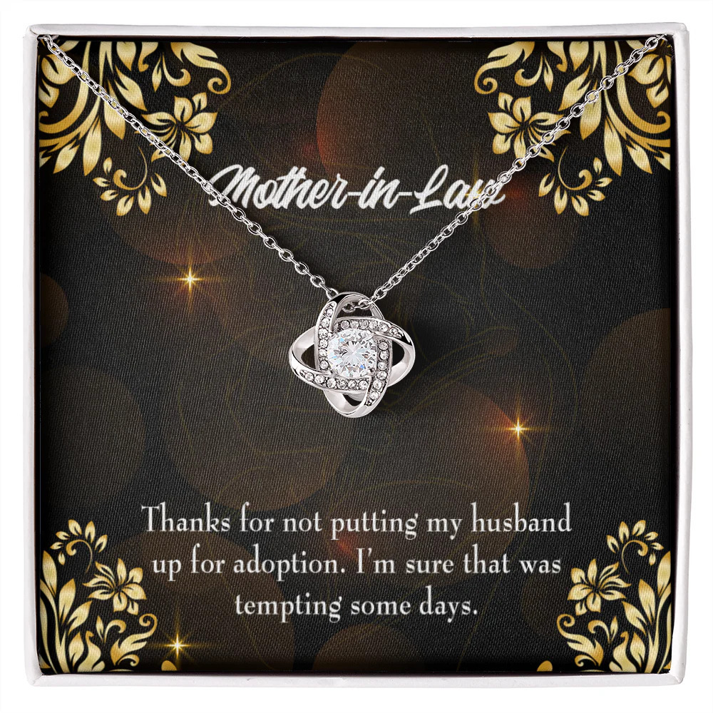 Mother-in-law Funny Infinity Knot CZ Necklace Silver Tone Standard Box